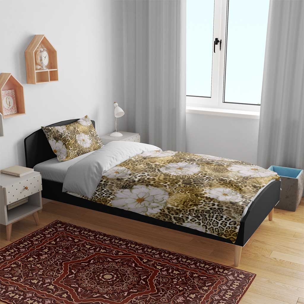 African Leopard Floral Pattern Bedding Set Savannah Gold