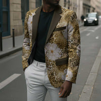 African Leopard Floral Pattern Blazer Savannah Gold