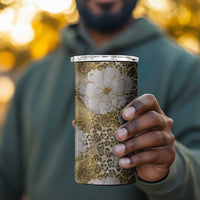 African Leopard Floral Pattern 4 in 1 Can Cooler Tumbler Savannah Gold