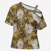 African Leopard Floral Pattern Cross Shoulder Shirt Savannah Gold