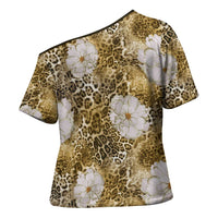 African Leopard Floral Pattern Cross Shoulder Shirt Savannah Gold
