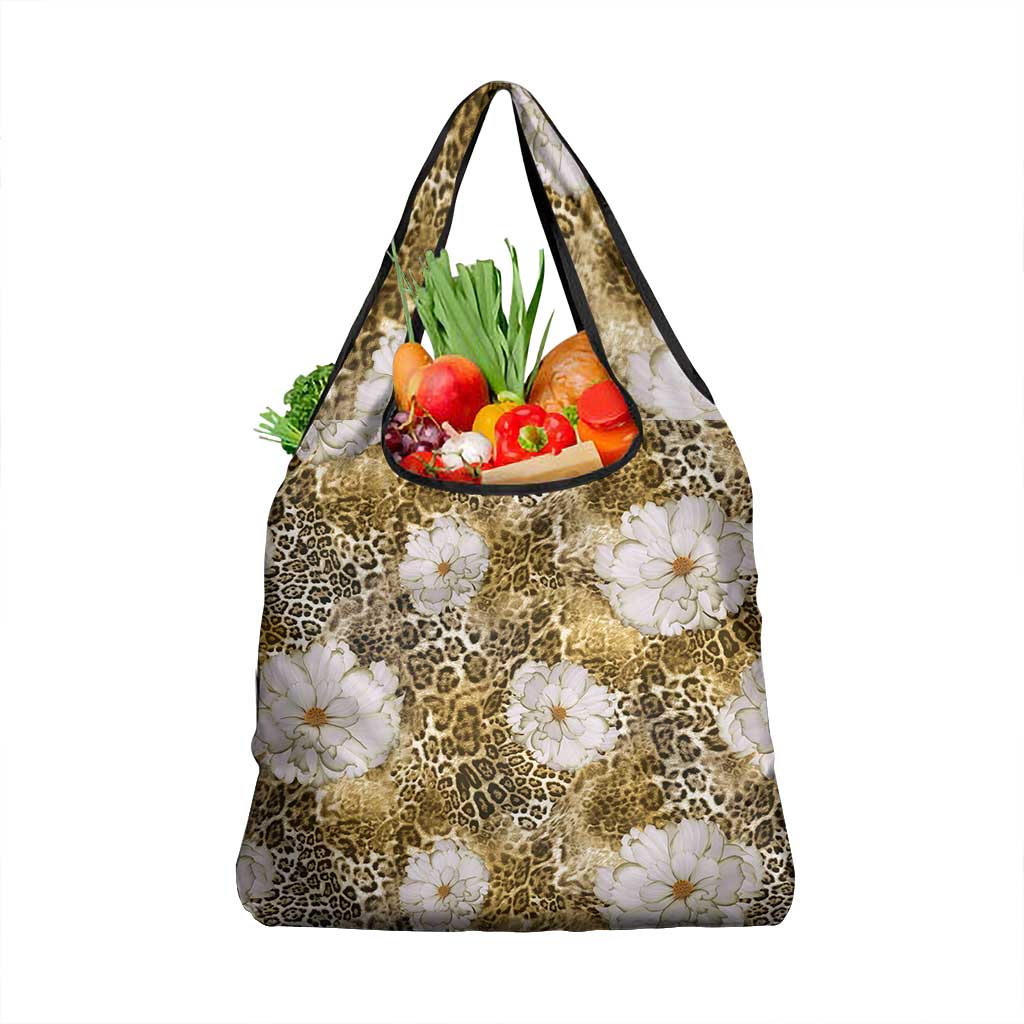 African Leopard Floral Pattern Grocery Bag Savannah Gold