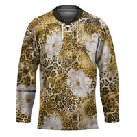 African Leopard Floral Pattern Hockey Jersey Savannah Gold