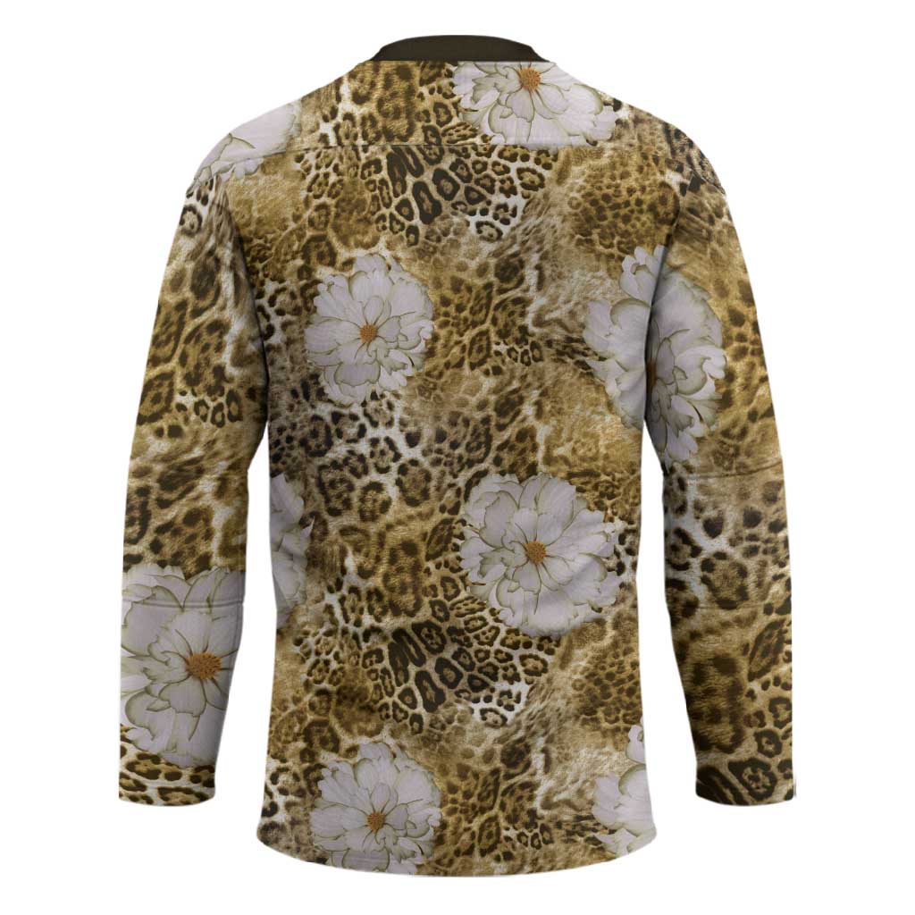 African Leopard Floral Pattern Hockey Jersey Savannah Gold