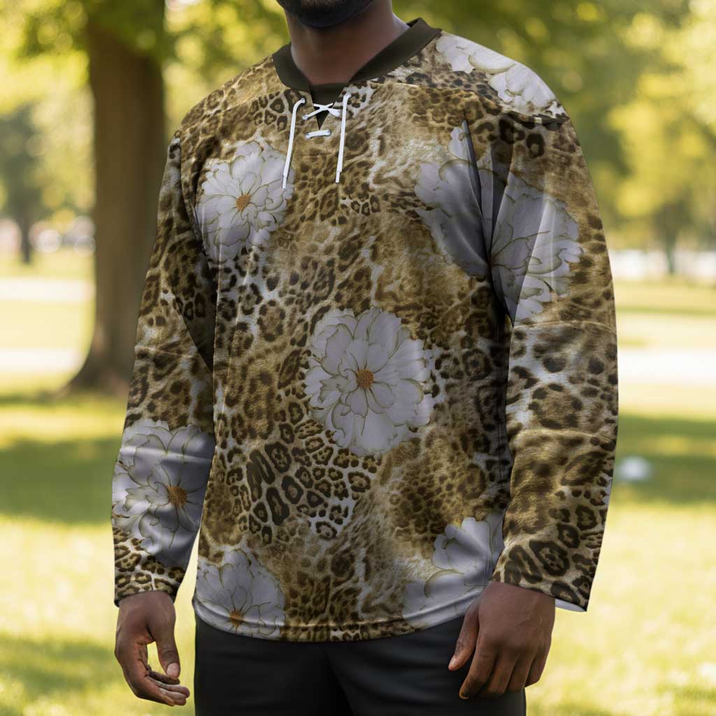 African Leopard Floral Pattern Hockey Jersey Savannah Gold