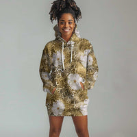 African Leopard Floral Pattern Hoodie Dress Savannah Gold