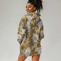 African Leopard Floral Pattern Hoodie Dress Savannah Gold