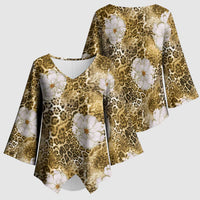 African Leopard Floral Pattern Kimono Sleeve Blouse Savannah Gold