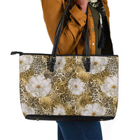 African Leopard Floral Pattern Leather Tote Bag Savannah Gold