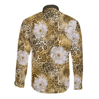 African Leopard Floral Pattern Long Sleeve Button Shirt Savannah Gold