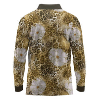 African Leopard Floral Pattern Long Sleeve Polo Shirt Savannah Gold