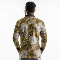 African Leopard Floral Pattern Long Sleeve Polo Shirt Savannah Gold