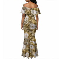 African Leopard Floral Pattern Mermaid Dress Savannah Gold