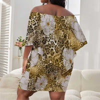 African Leopard Floral Pattern Off Shoulder Short Dress Savannah Gold