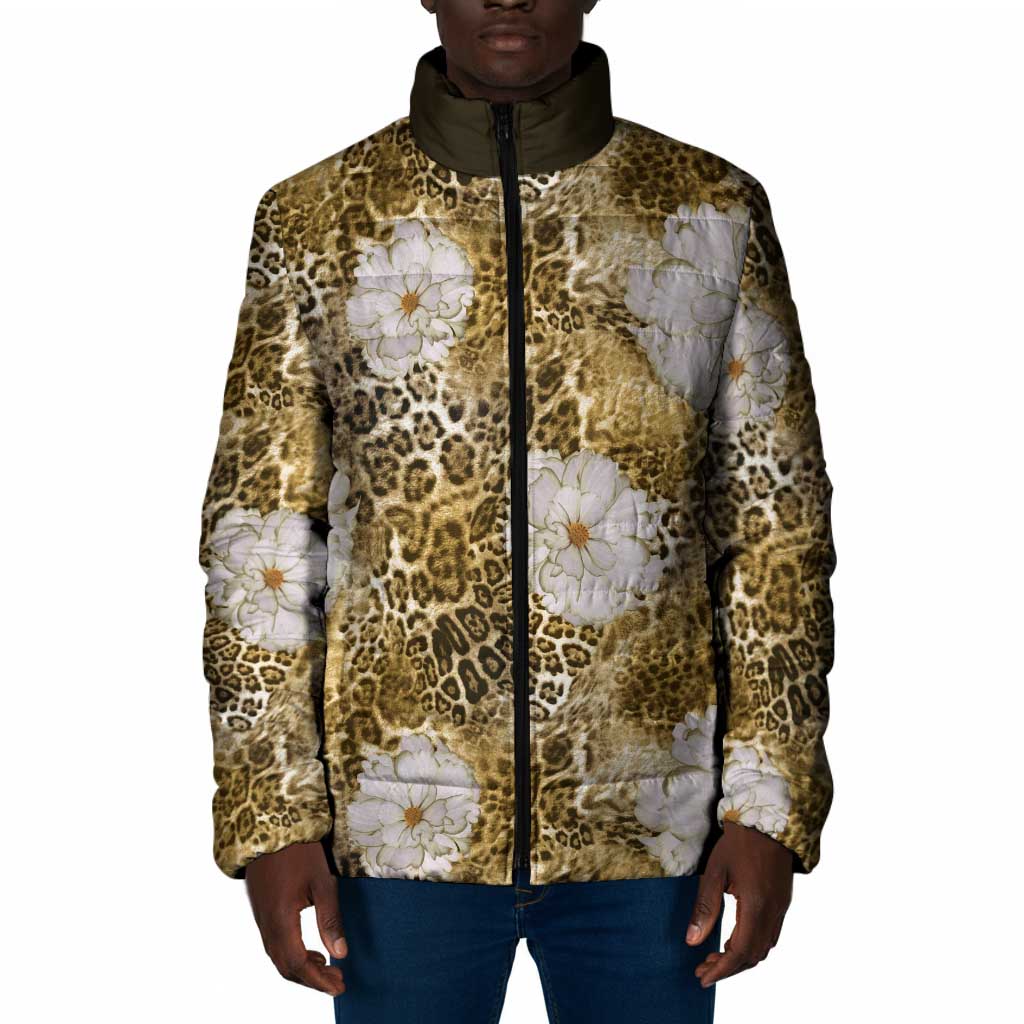 African Leopard Floral Pattern Padded Jacket Savannah Gold