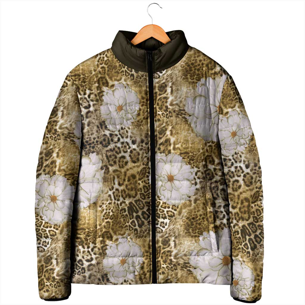 African Leopard Floral Pattern Padded Jacket Savannah Gold