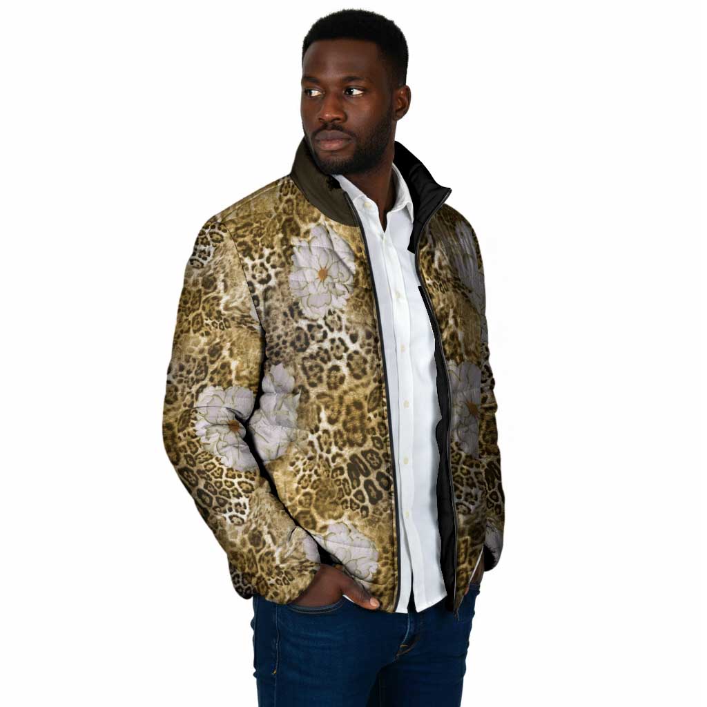 African Leopard Floral Pattern Padded Jacket Savannah Gold
