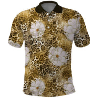African Leopard Floral Pattern Polo Shirt Savannah Gold