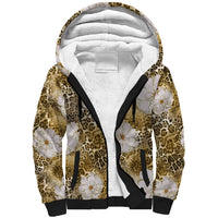 African Leopard Floral Pattern Sherpa Hoodie Savannah Gold