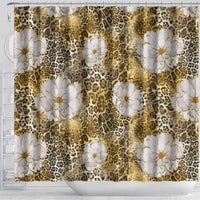 African Leopard Floral Pattern Shower Curtain Savannah Gold