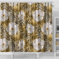 African Leopard Floral Pattern Shower Curtain Savannah Gold