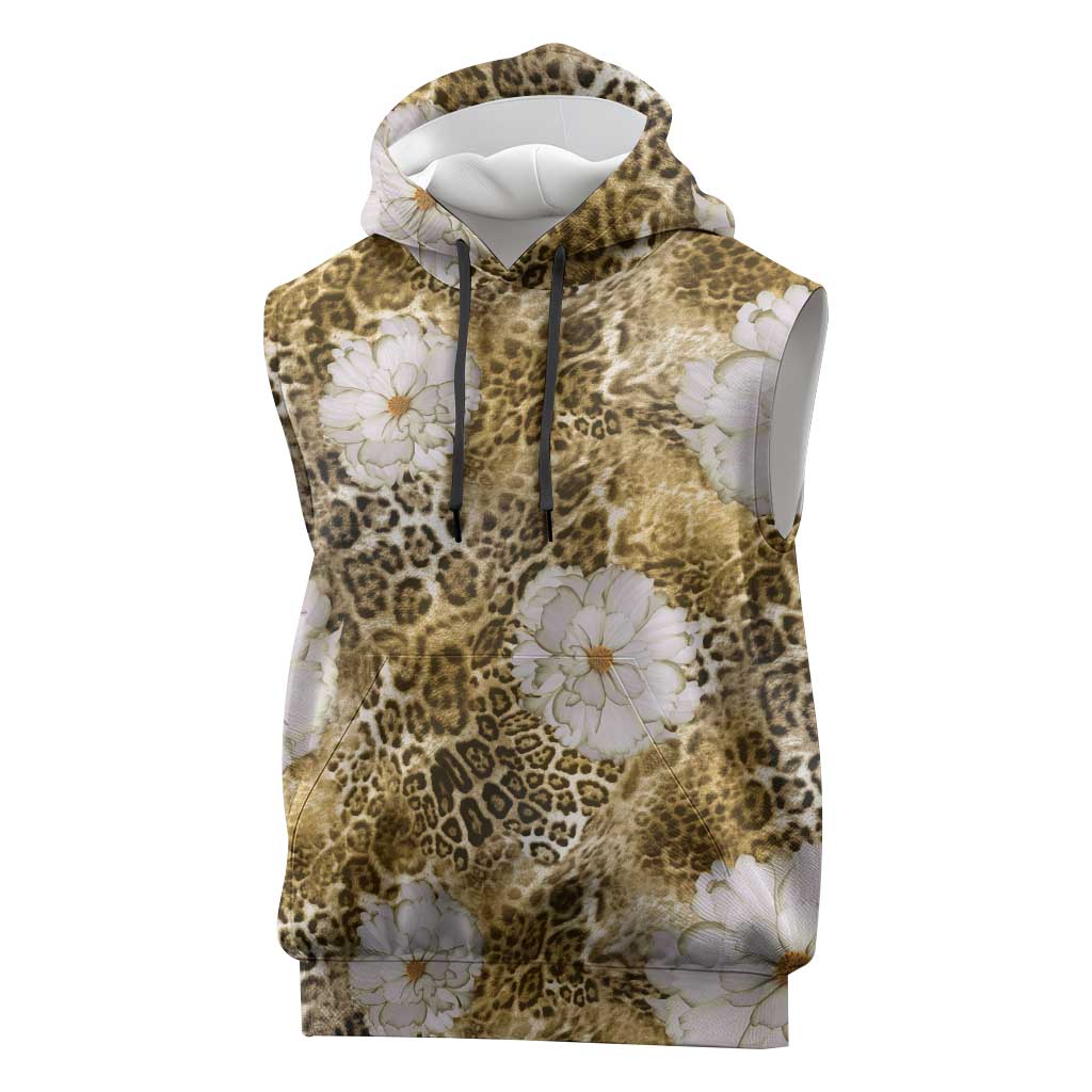 African Leopard Floral Pattern Sleeveless Hoodie Savannah Gold