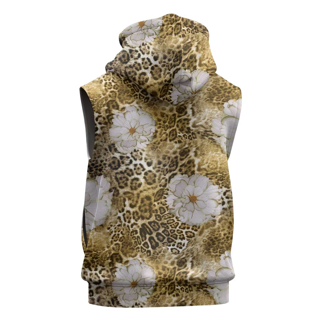 African Leopard Floral Pattern Sleeveless Hoodie Savannah Gold