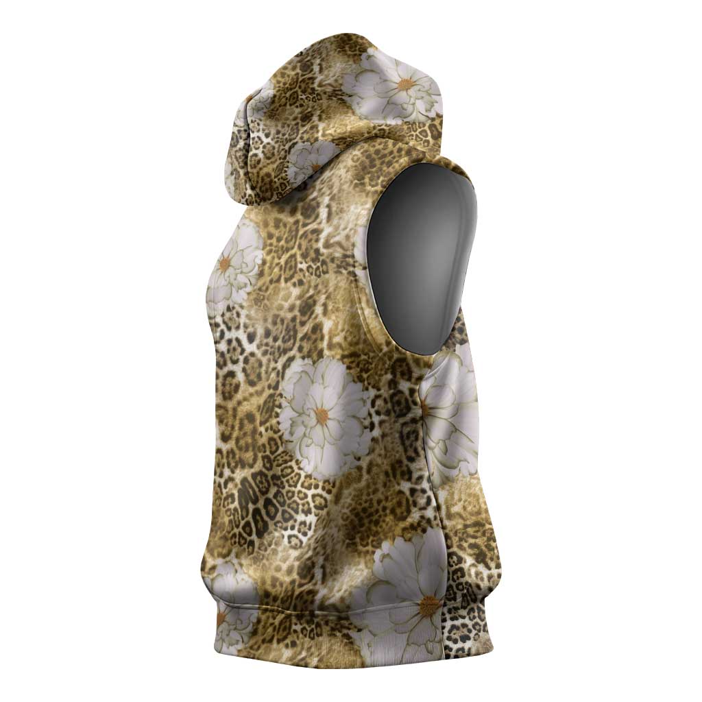 African Leopard Floral Pattern Sleeveless Hoodie Savannah Gold