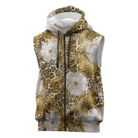 African Leopard Floral Pattern Sleeveless Zip Hoodie Savannah Gold