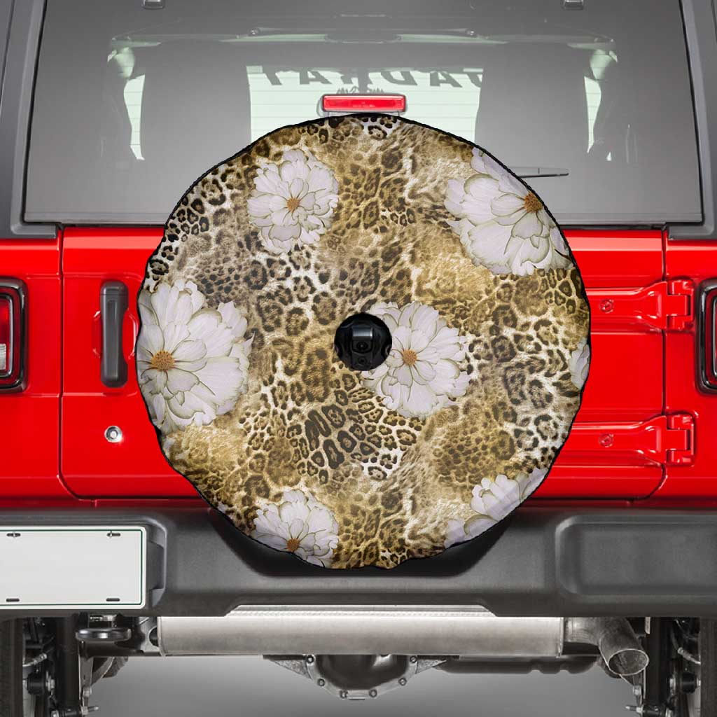African Leopard Floral Pattern Spare Tire Cover Savannah Gold