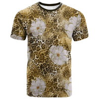 African Leopard Floral Pattern T shirt Savannah Gold