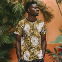 African Leopard Floral Pattern T shirt Savannah Gold