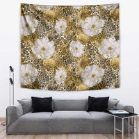 African Leopard Floral Pattern Tapestry Savannah Gold