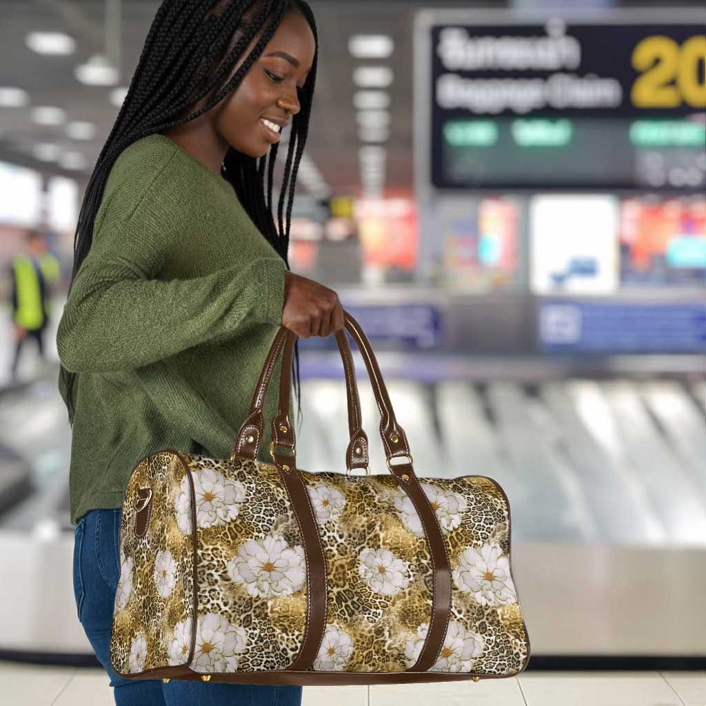 African Leopard Floral Pattern Travel Bag Savannah Gold