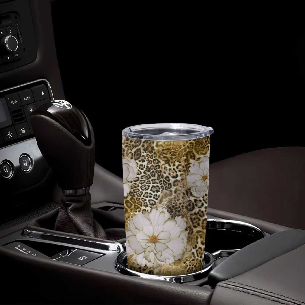African Leopard Floral Pattern Tumbler Cup Savannah Gold
