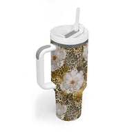 African Leopard Floral Pattern Tumbler With Handle Savannah Gold