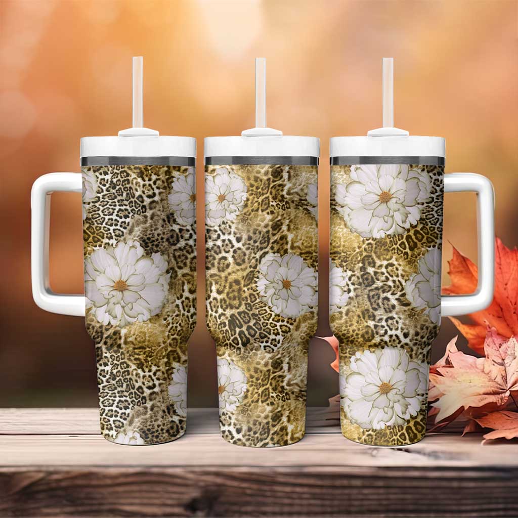 African Leopard Floral Pattern Tumbler With Handle Savannah Gold