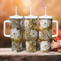 African Leopard Floral Pattern Tumbler With Handle Savannah Gold