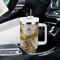 African Leopard Floral Pattern Tumbler With Handle Savannah Gold
