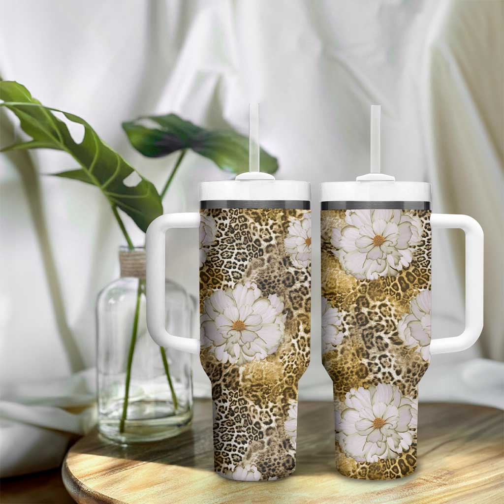 African Leopard Floral Pattern Tumbler With Handle Savannah Gold