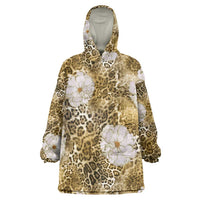 African Leopard Floral Pattern Wearable Blanket Hoodie Savannah Gold