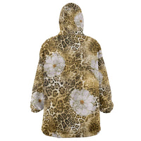 African Leopard Floral Pattern Wearable Blanket Hoodie Savannah Gold