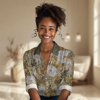 African Leopard Floral Pattern Women Casual Shirt Savannah Gold