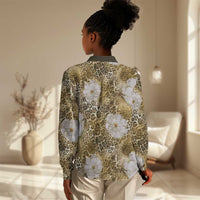 African Leopard Floral Pattern Women Casual Shirt Savannah Gold