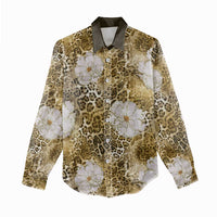 African Leopard Floral Pattern Women Casual Shirt Savannah Gold
