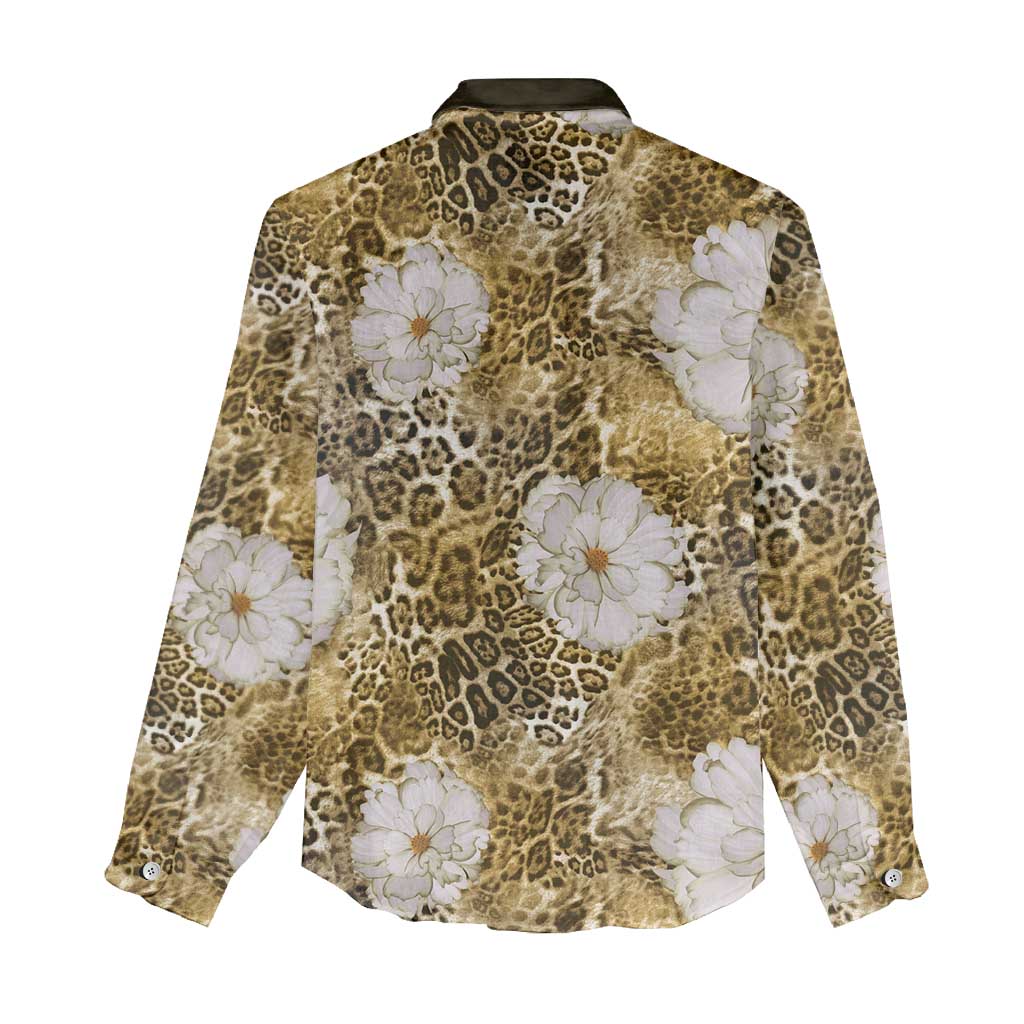 African Leopard Floral Pattern Women Casual Shirt Savannah Gold