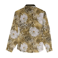 African Leopard Floral Pattern Women Casual Shirt Savannah Gold