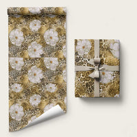 African Leopard Floral Pattern Wrapping Paper Savannah Gold