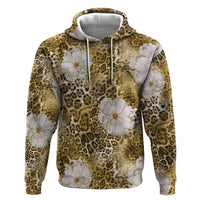 African Leopard Floral Pattern Zip Hoodie Savannah Gold