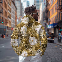 African Leopard Floral Pattern Zip Hoodie Savannah Gold